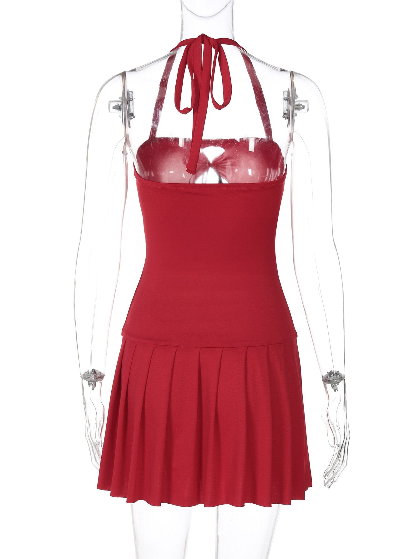 Halter bowknot ruched hollow out mini dress