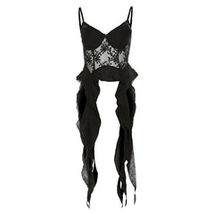 Mesh embroidery ruffle backless cami top