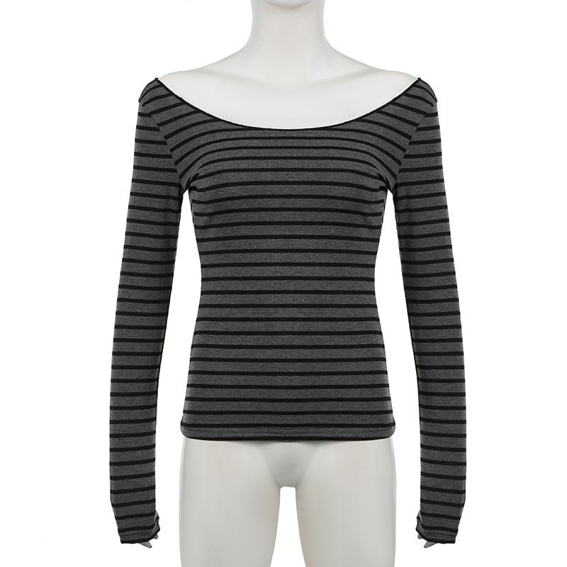 Long sleeve off shoulder striped top