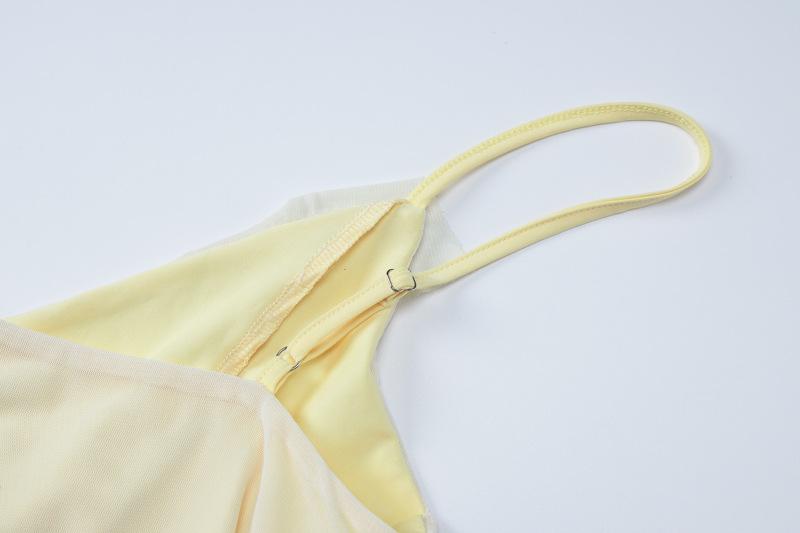 V neck ruffle hollow out ruched mesh cami mini dress