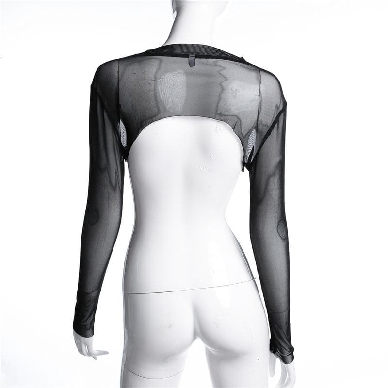 Sheer mesh long sleeve shrug