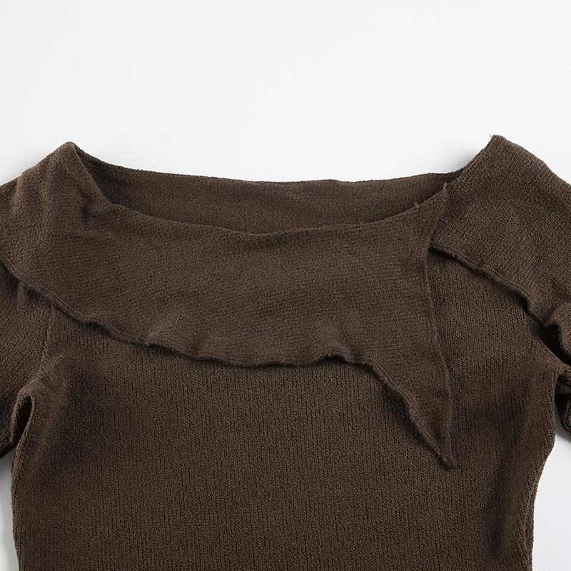 Long flared sleeve off shoulder knitted top