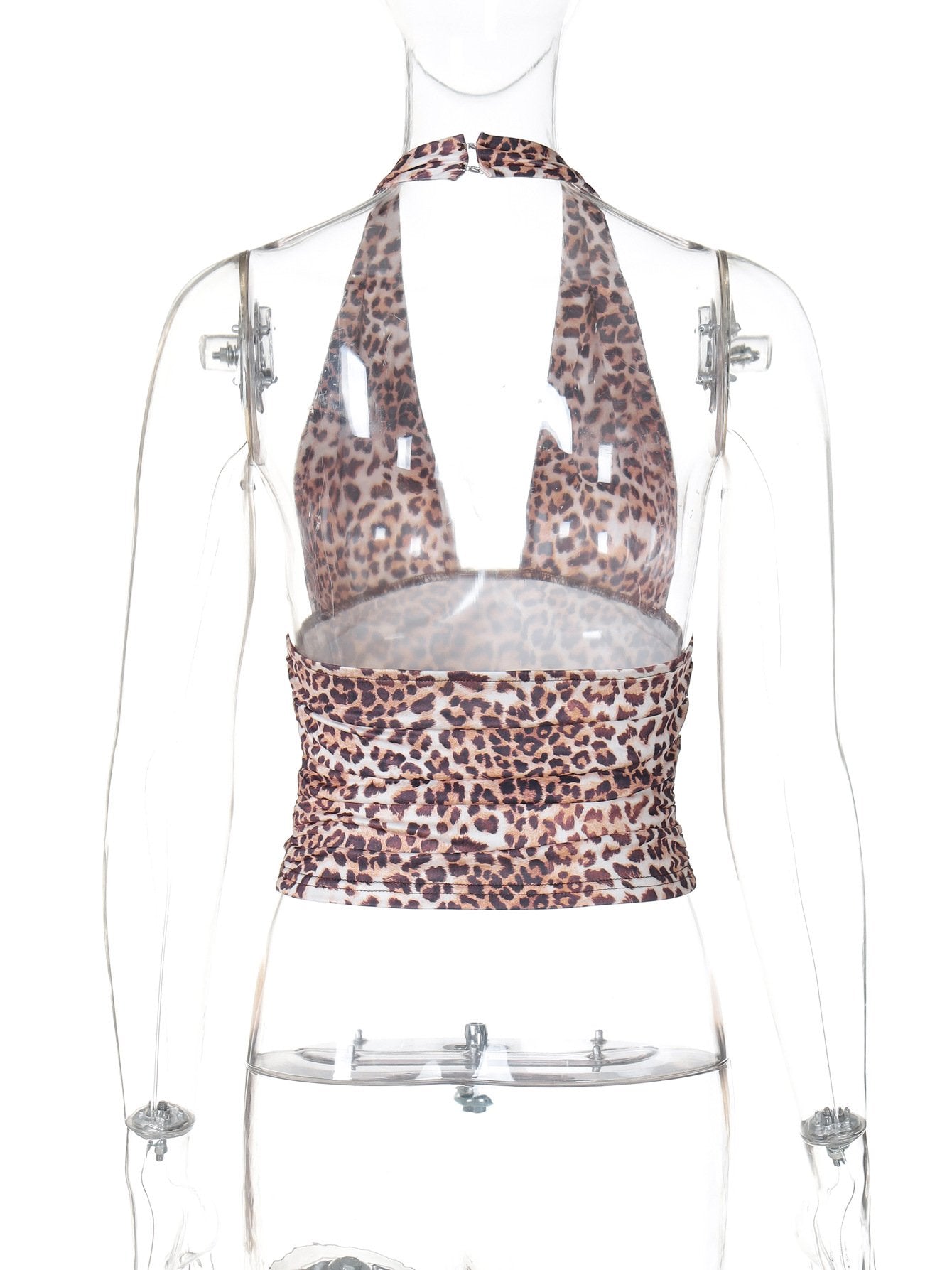 Leopard print halter backless crop top