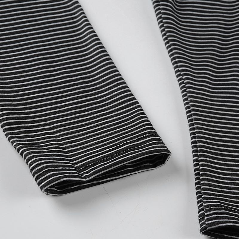 Long sleeve u neck striped backless top