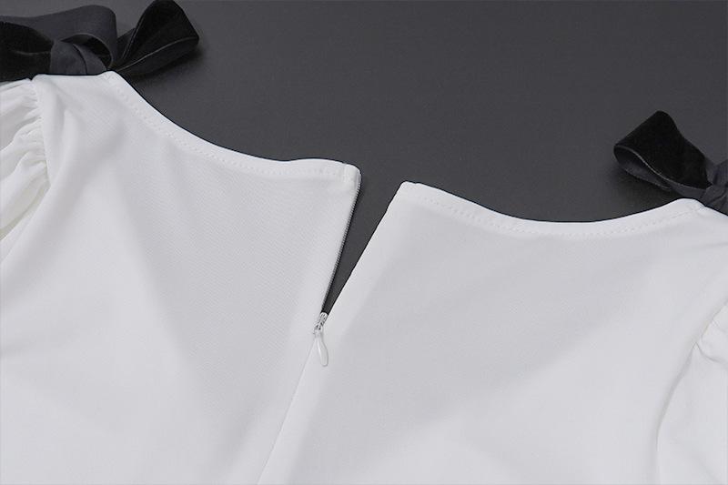 Short puff sleeve bowknot v neck maxi dress