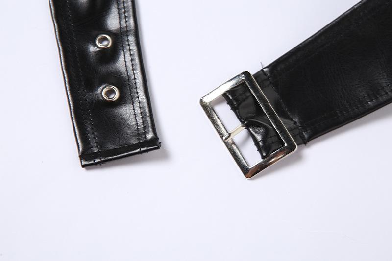 Halter PU leather o ring buckle metal chain top