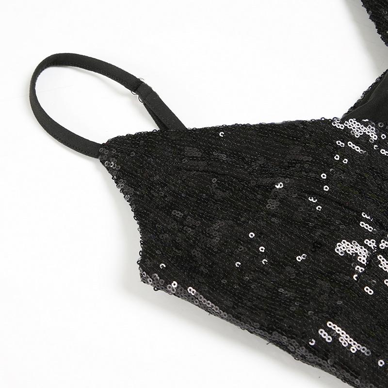 V neck glitter backless cami mini dress