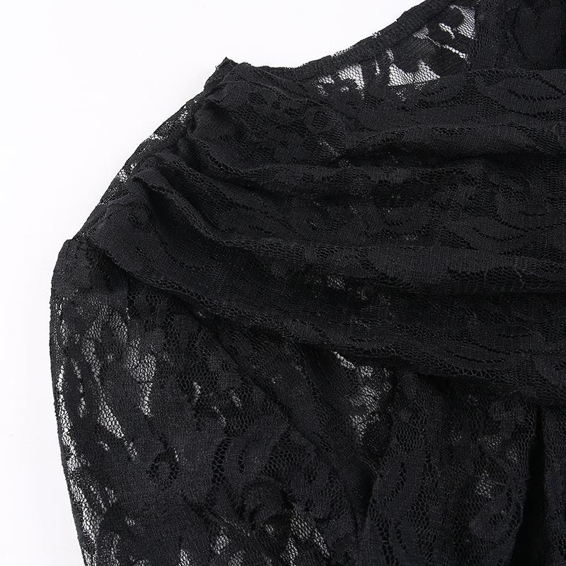 Long flared sleeve lace cross front bodysuit
