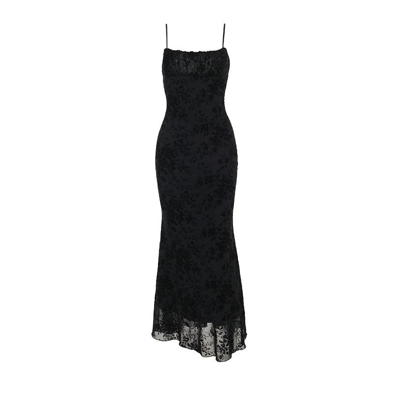 Ruched backless mesh zip-up cami maxi dress