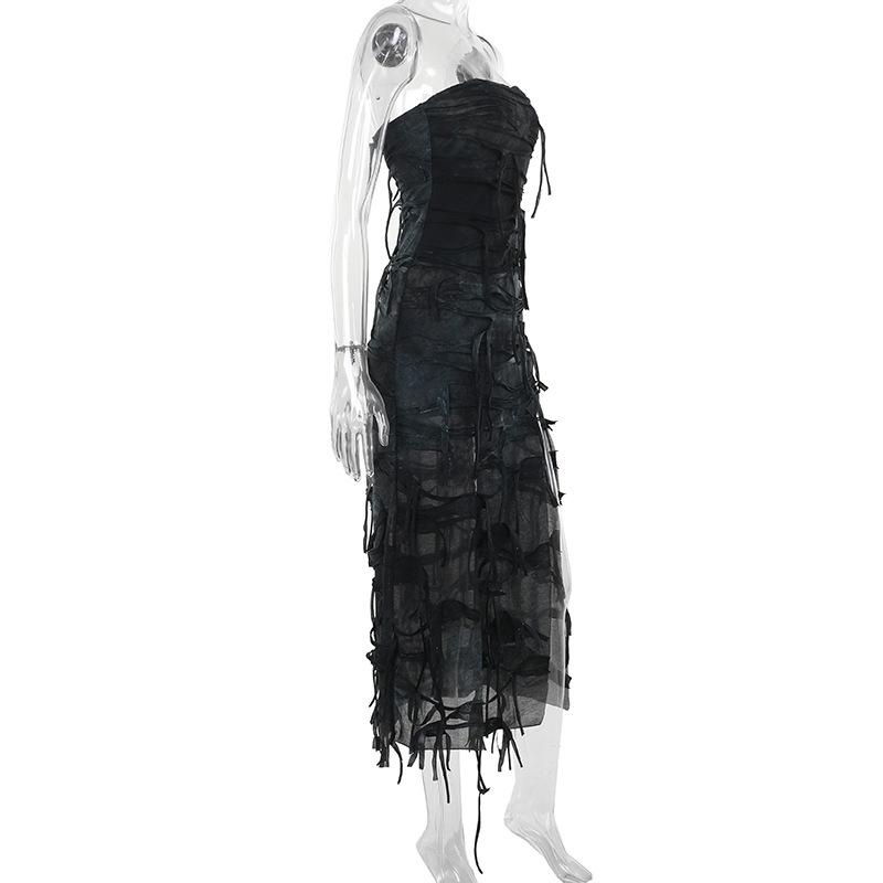 Tie dye slit backless tube maxi dress