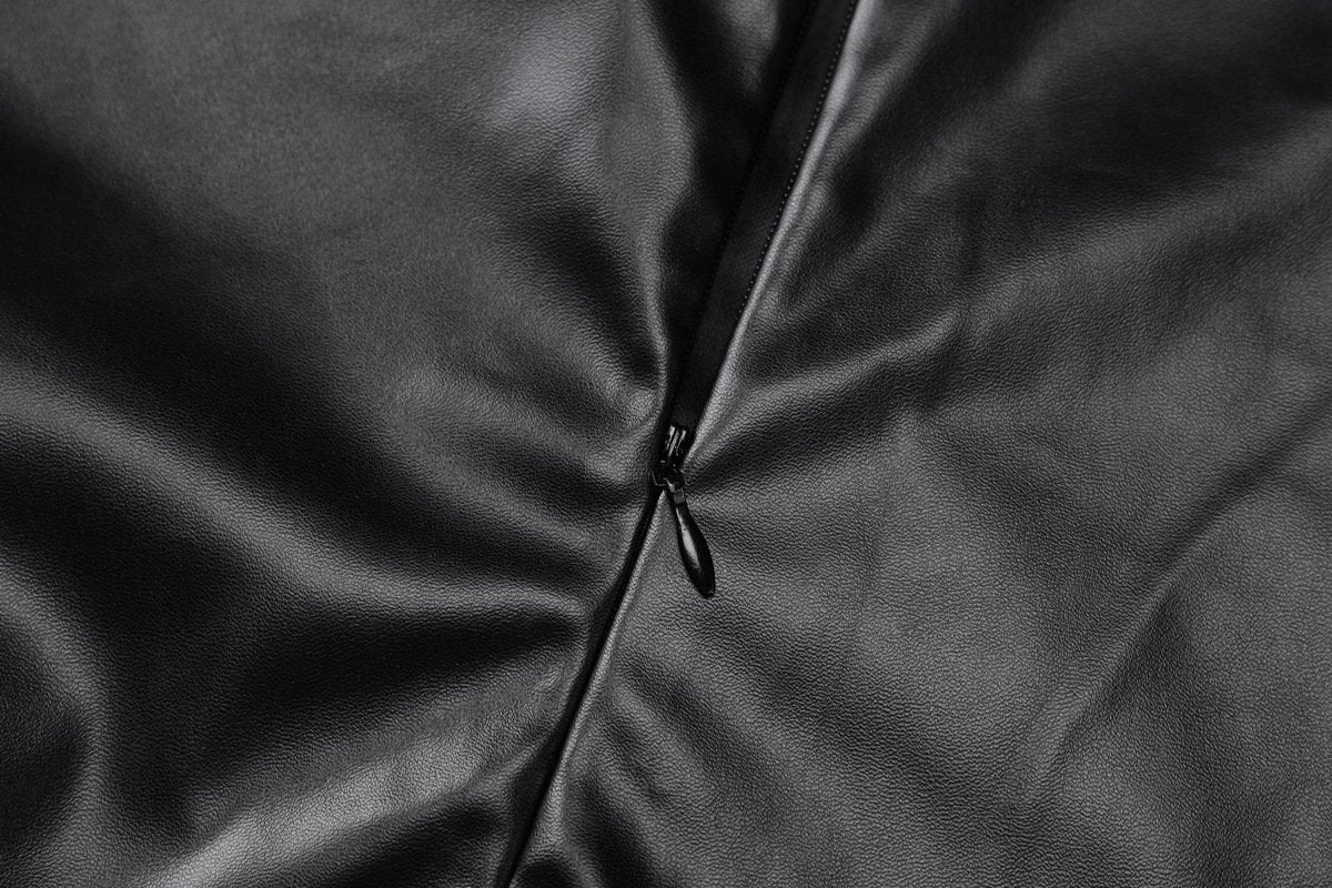 PU leather zip-up backless mini dress