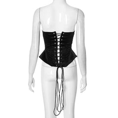 V neck corset lace up hollow out top