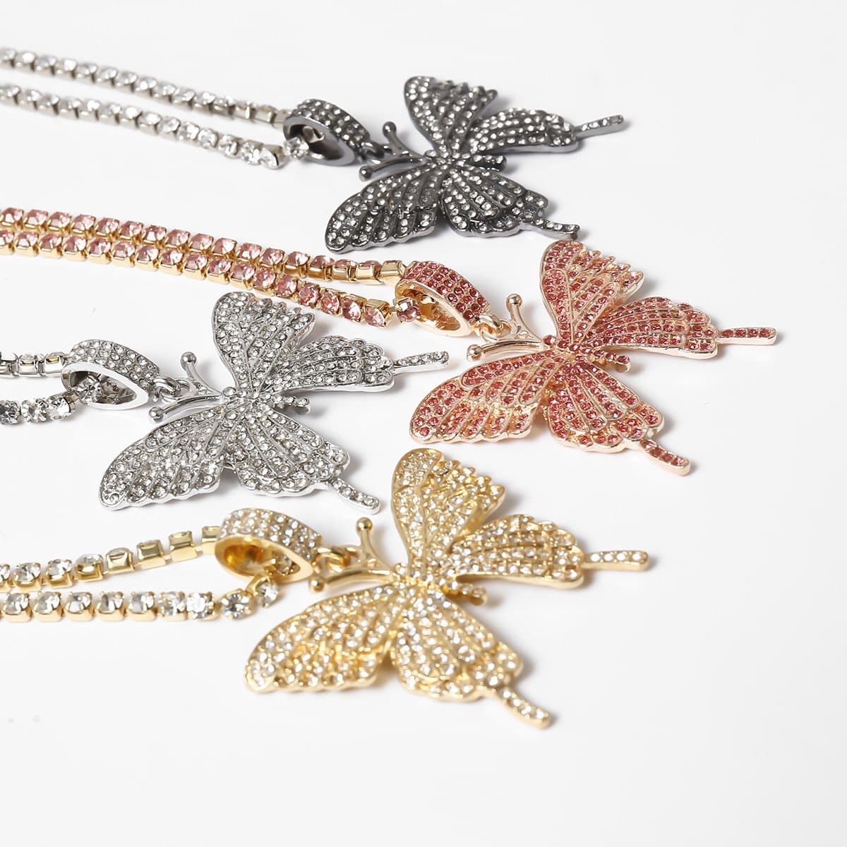 Butterfly pendant rhinestone necklace