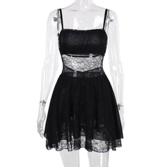 Patchwork lace ruched backless cami mini dress