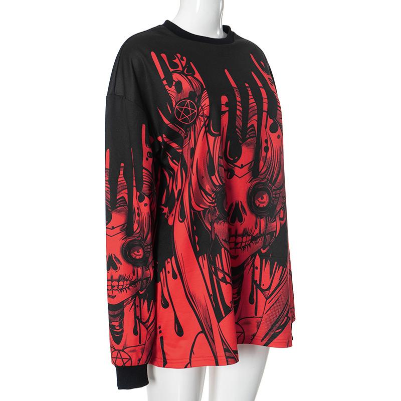 Long sleeve crewneck abstract contrast top