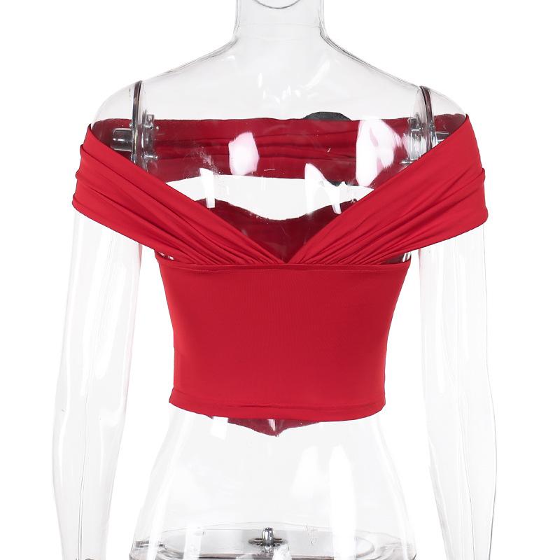 Off shoulder flower applique bustier top