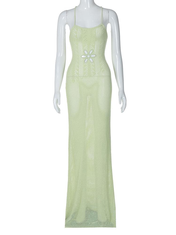 Knitted cross back see through cami maxi dress  | black rave dress