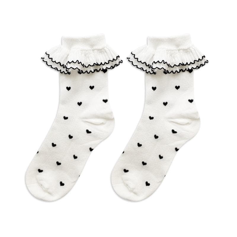 Heart pattern ruffle long socks