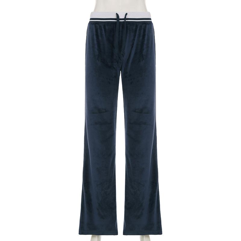 Velvet knitted patchwork self tie low rise pant