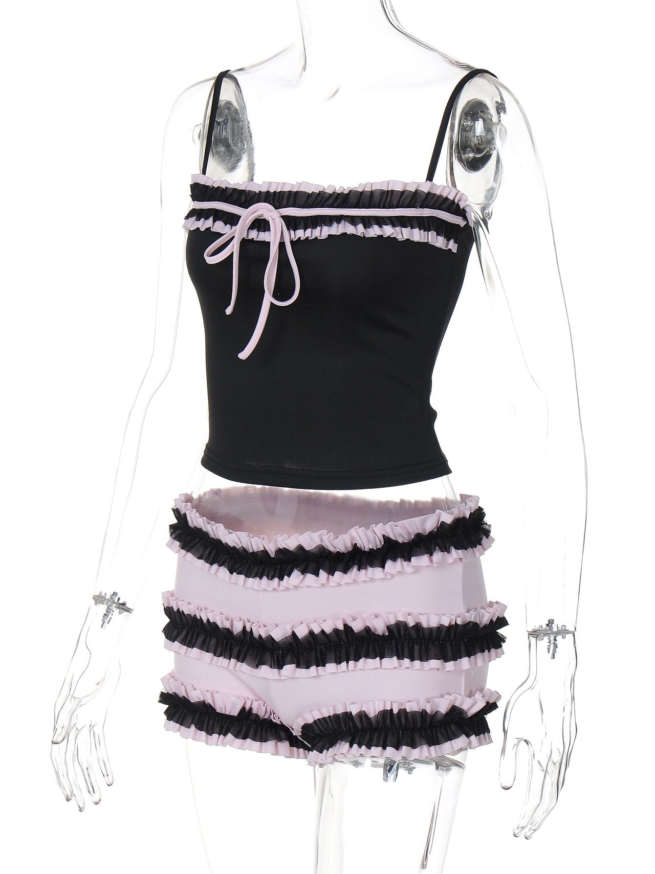Ruffle ruched knotted stitch cami pant set