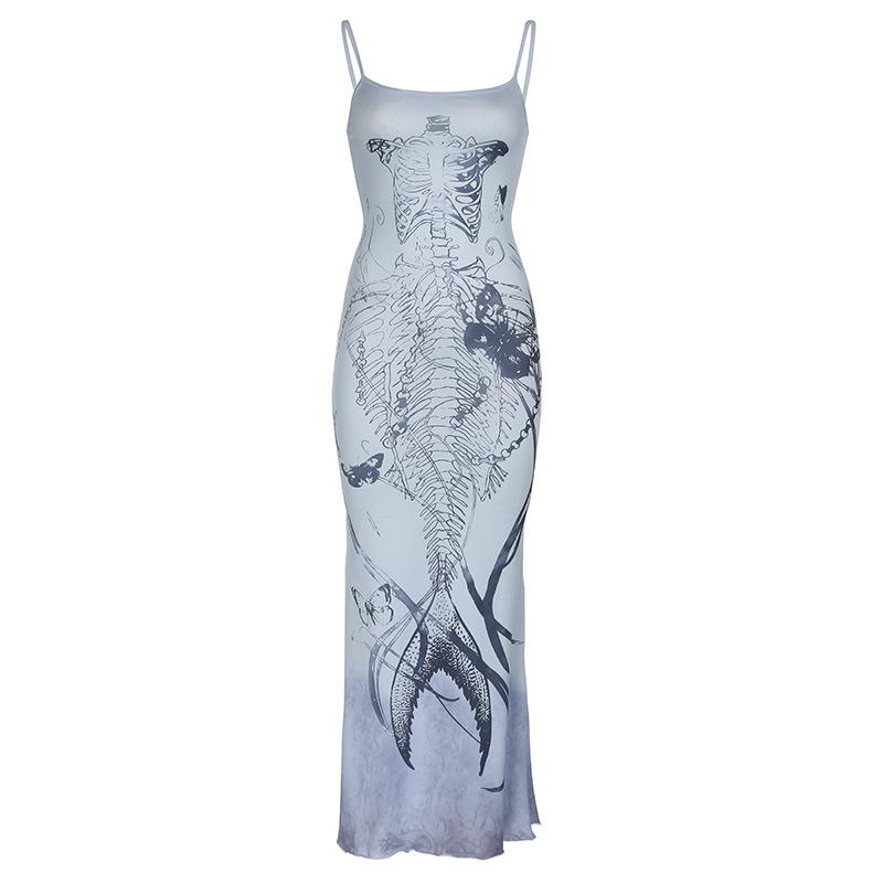 Print tie dye backless cami maxi dress