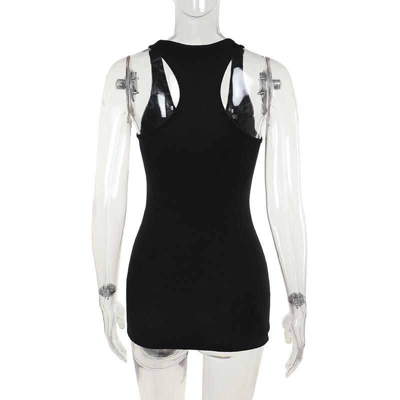 U neck abstract skull pattern tank mini dress