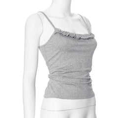 Ruffle backless ruched solid cami top