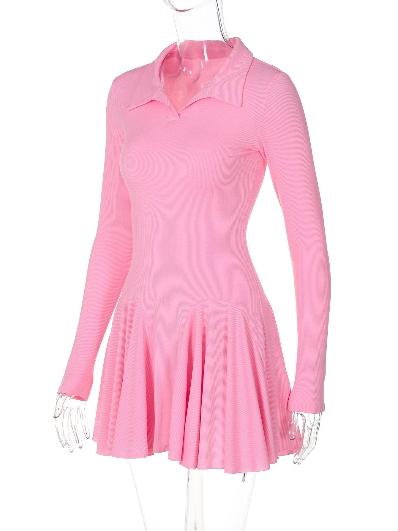 Turnover collar long sleeve solid mini dress  | red tango dress