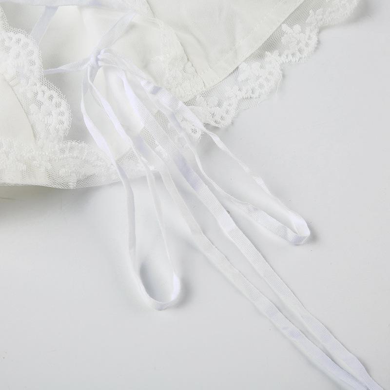 Cap sleeve lace hem lace up ruched top