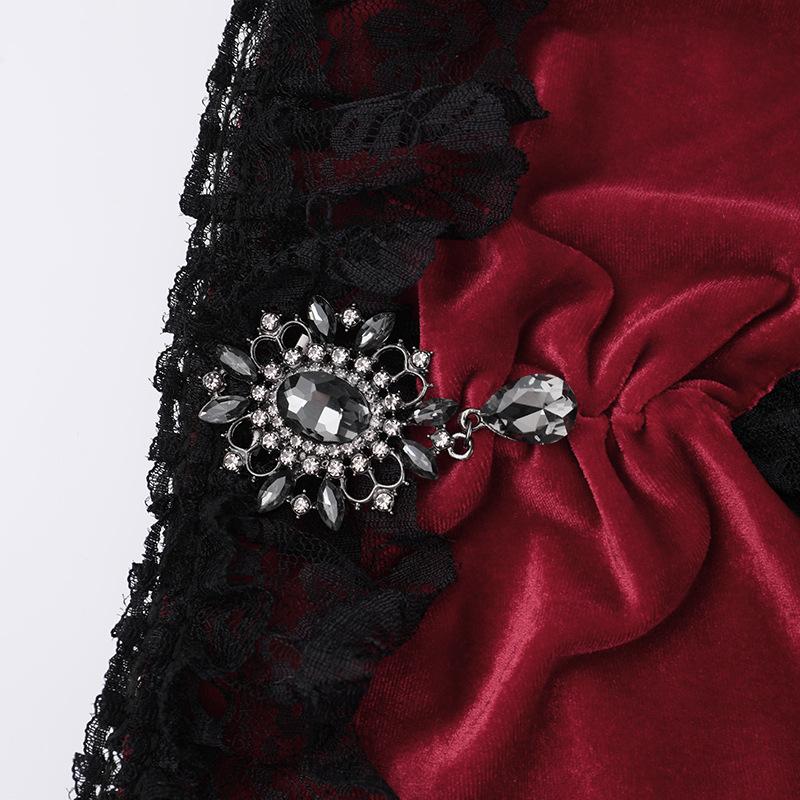 Off shoulder lace hem slit velvet metal applique ruched maxi dress  | red tango dress