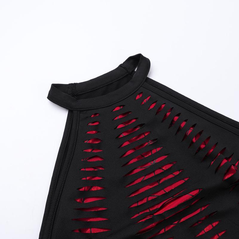 Spider web print hollow out crewneck tank top