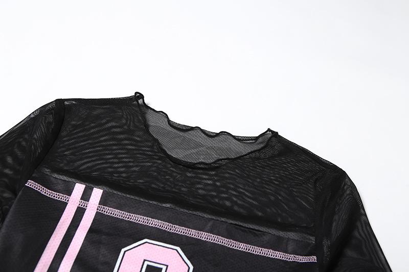 Stitch long sleeve crewneck â€?â€?pattern mesh top