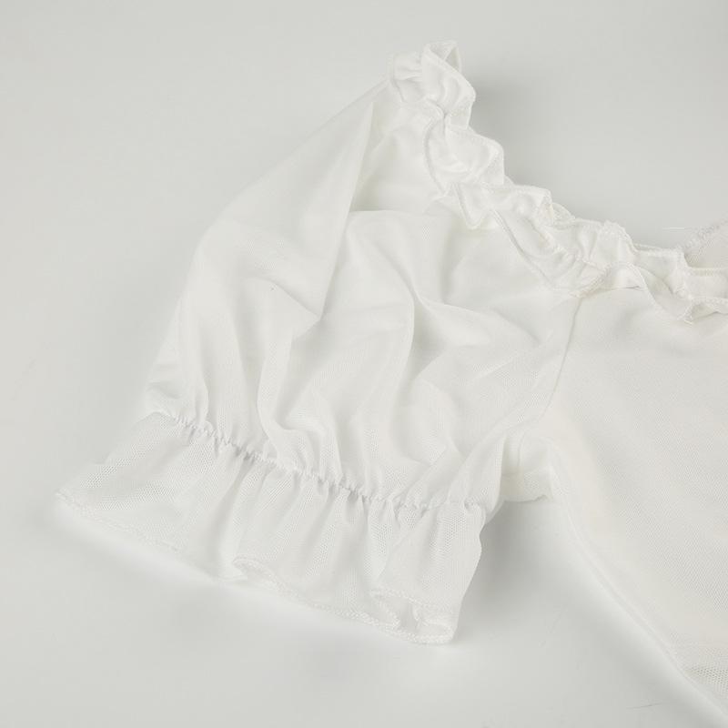 Short puff sleeve ruffle ruched knotted crop top