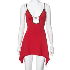 Heart ring ruched backless cami mini dress  | red tango dress