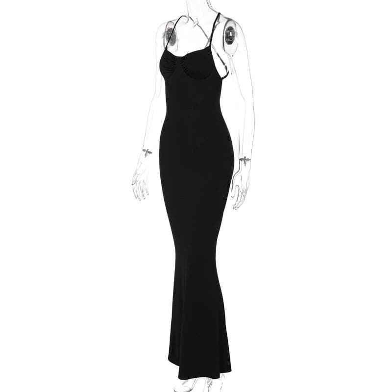 Cross back solid low cut backless cami midi dress  | black rave dress  | black rave dress