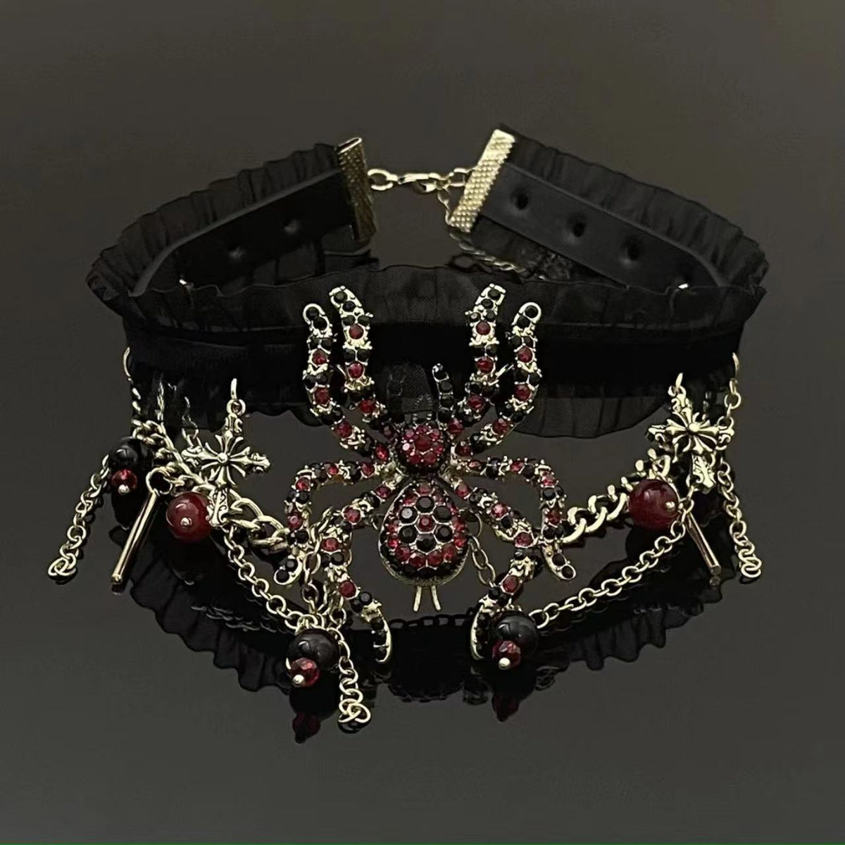 Spider beaded mesh choker necklace