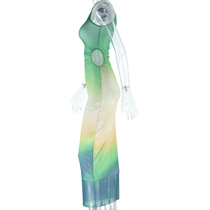 One shoulder gradient hollow out maxi dress