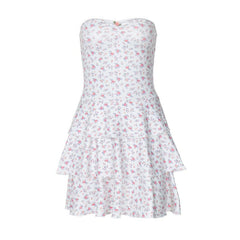 Print sweetheart neck rose applique ruched tube mini dress