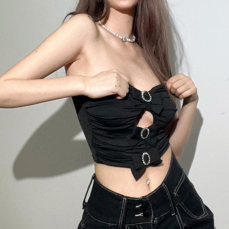 Hollow out bowknot tube cut out top
