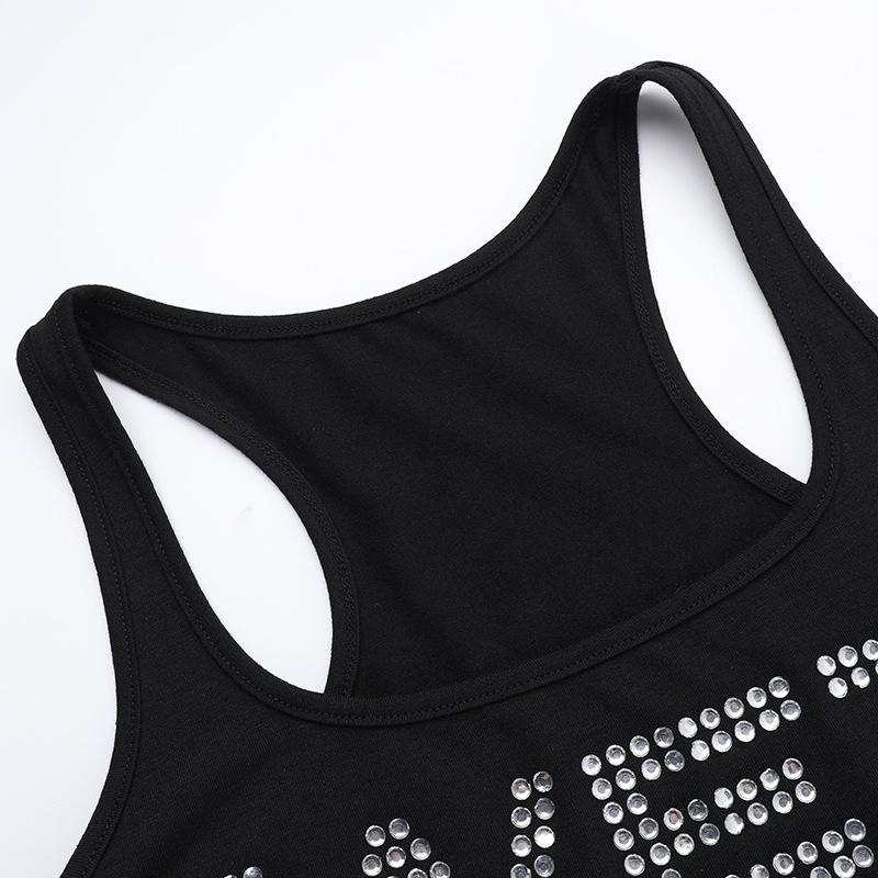 U neck beaded solid tank top