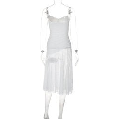 Lace ruched see through cami midi dress