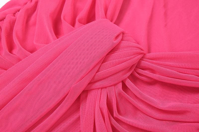 Mesh ruched hollow out see through tube cut out maxi dress  | red tango dress