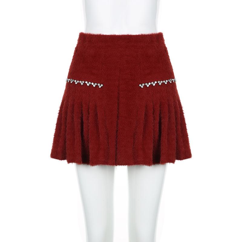 Fluffy beaded pleated mini skirt