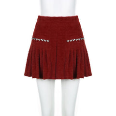 Fluffy beaded pleated mini skirt