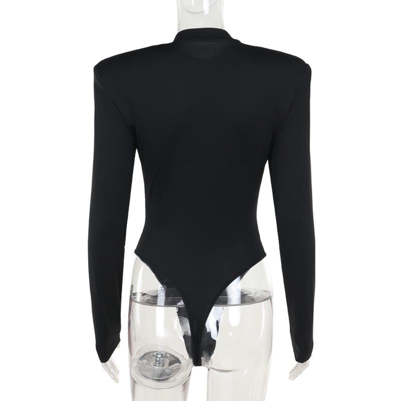 Crewneck long sleeve padded beaded bodysuit