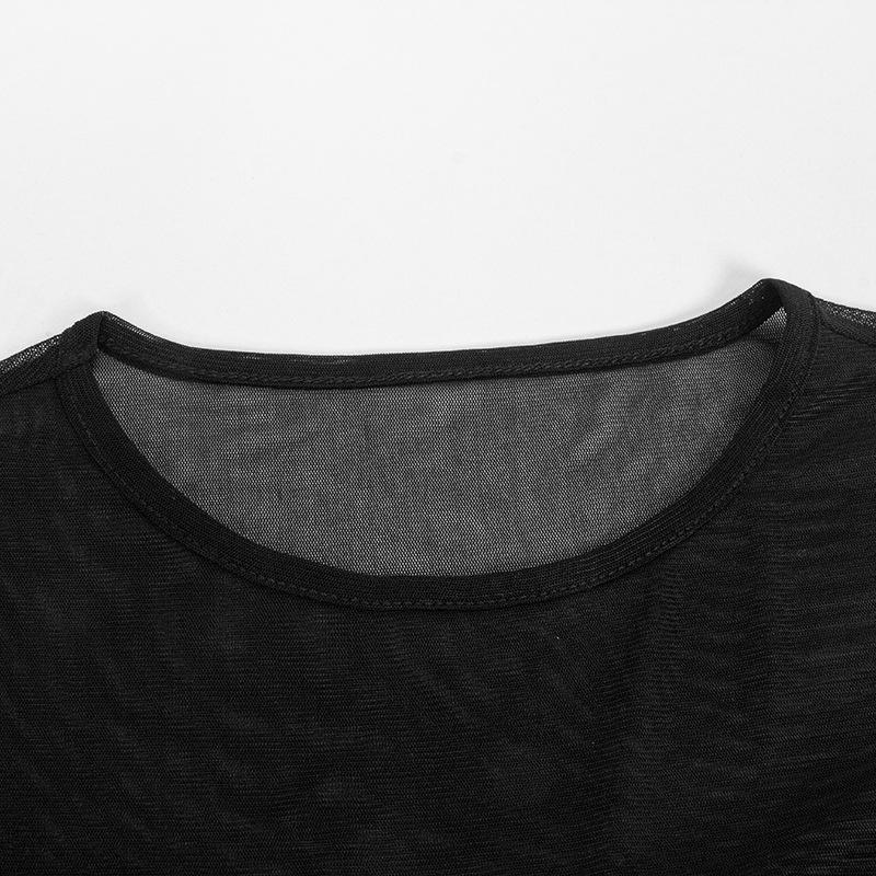 Long sleeve crewneck mesh ruched crop top