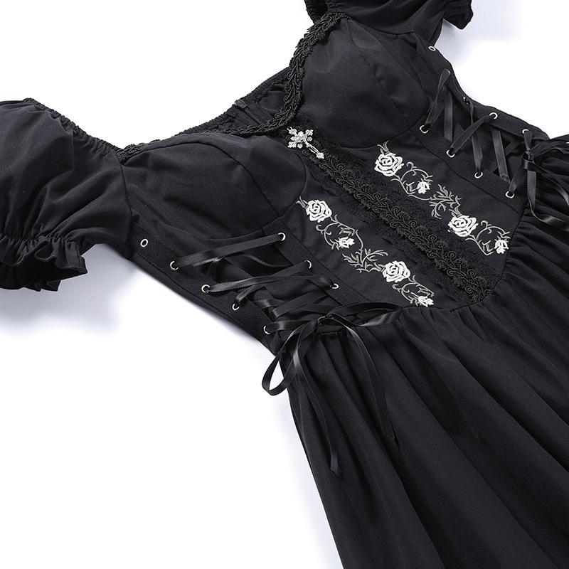 Puff sleeve short sleeve embroidery mini dress