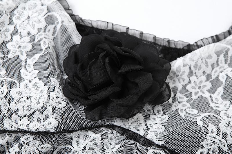 Lace patchwork flower applique ruffle cami top