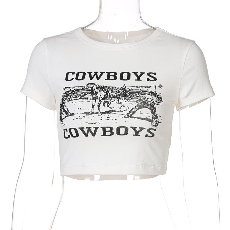 print short sleeve crewneck crop top