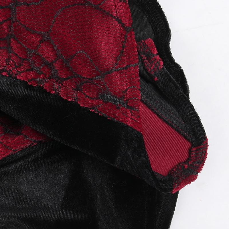 Contrast lace hem halter backless velvet corset top